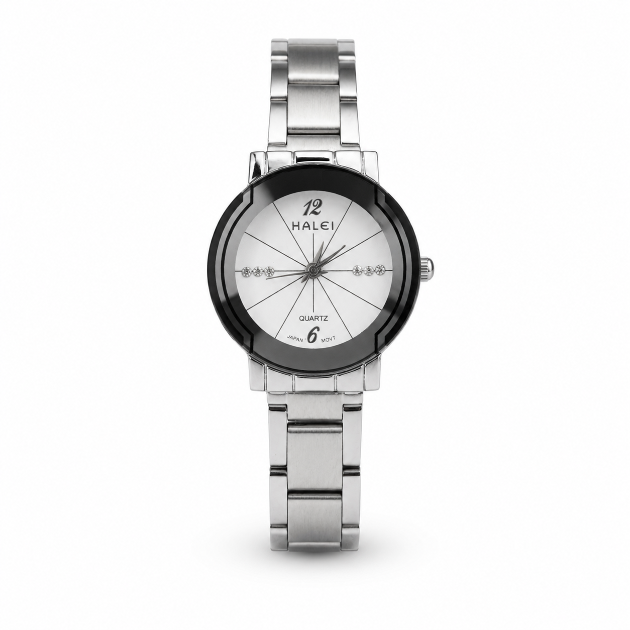 HALEI Premium Ladies Stainless Steel Quartz Watch – Analog Round Dial, Mineral Glass, Water Resistant